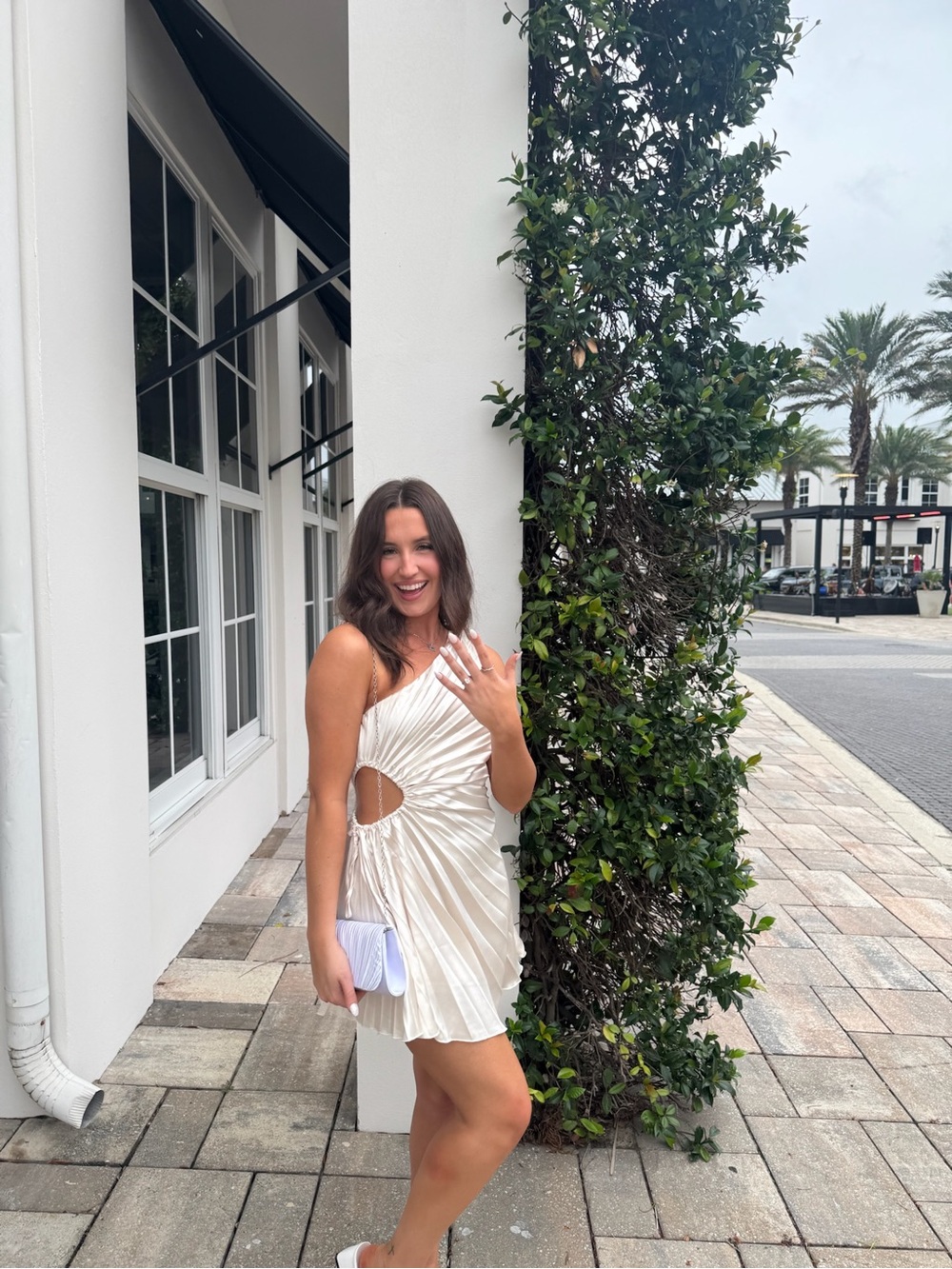 Selfie Leslie One-Shoulder Ivory Cutout Mini Dress